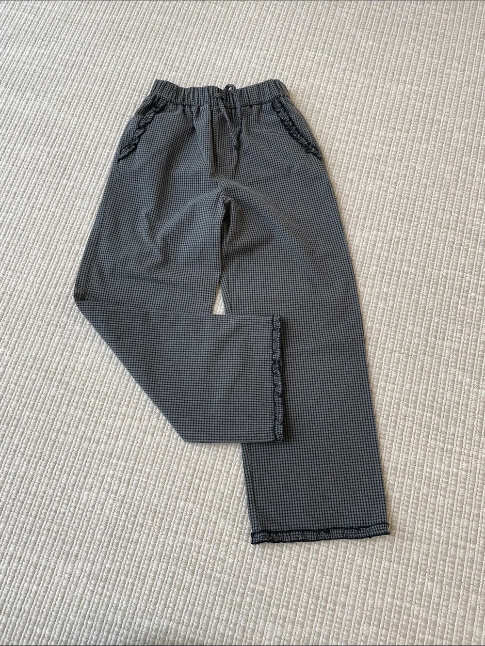 Zara Black Micro-Check Elastic-Waist Pants